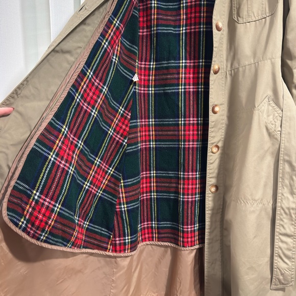 Vintage Khaki Trench Coat with Removable Plaid Liner Tan Belted Overcoat Size 8 - Picture 6 of 16